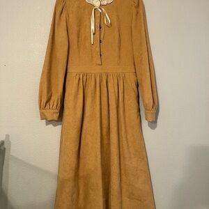 AMIRI ROMANTIC Simple Retro 3D Crochet Flowers Trimmed Corduroy Dress Size S